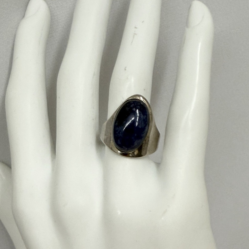 Vintage Sterling Blue Sodolite Mexican Ring Weighs 9 Grams Size 7 1/4